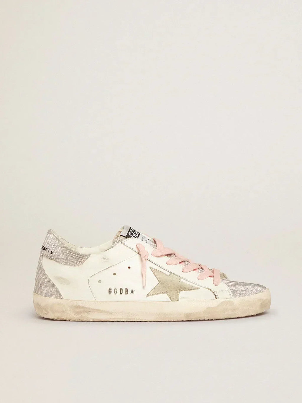 Super-Star sneakers with silver glitter tongue and heel tab with checkered pattern