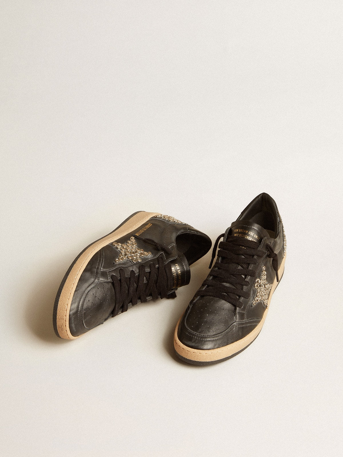 Men’s Ball Star LAB in black nappa with studded black leather star