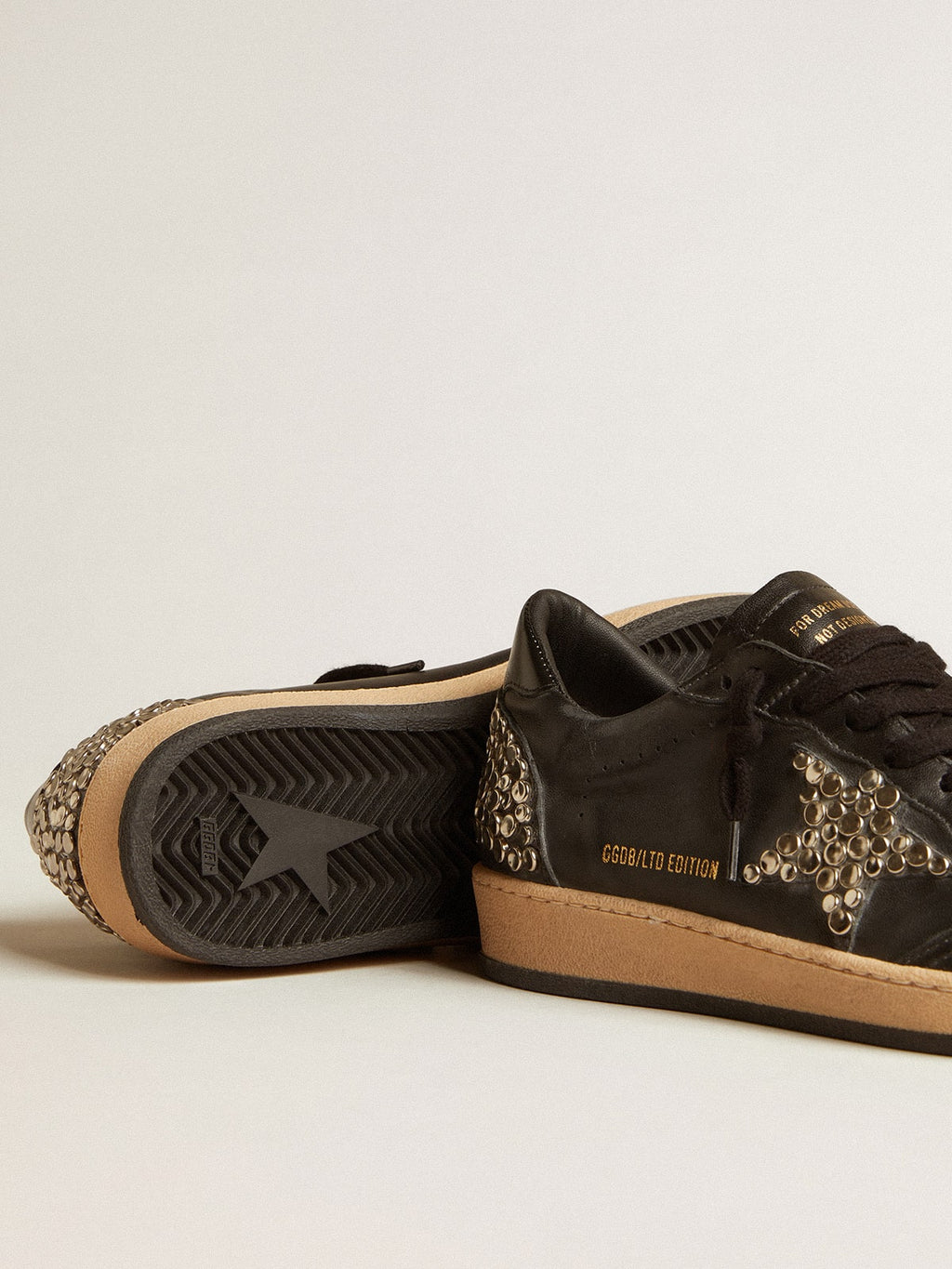 Men’s Ball Star LAB in black nappa with studded black leather star