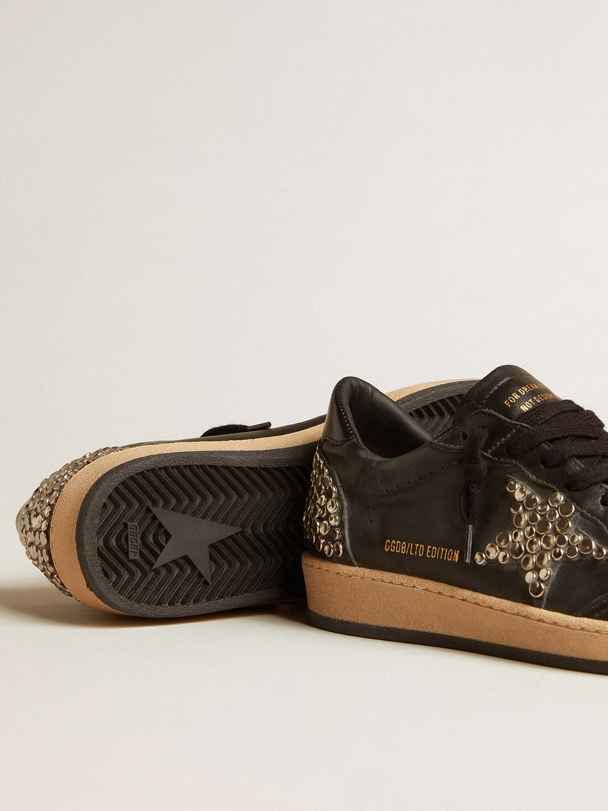 Men’s Ball Star LAB in black nappa with studded black leather star
