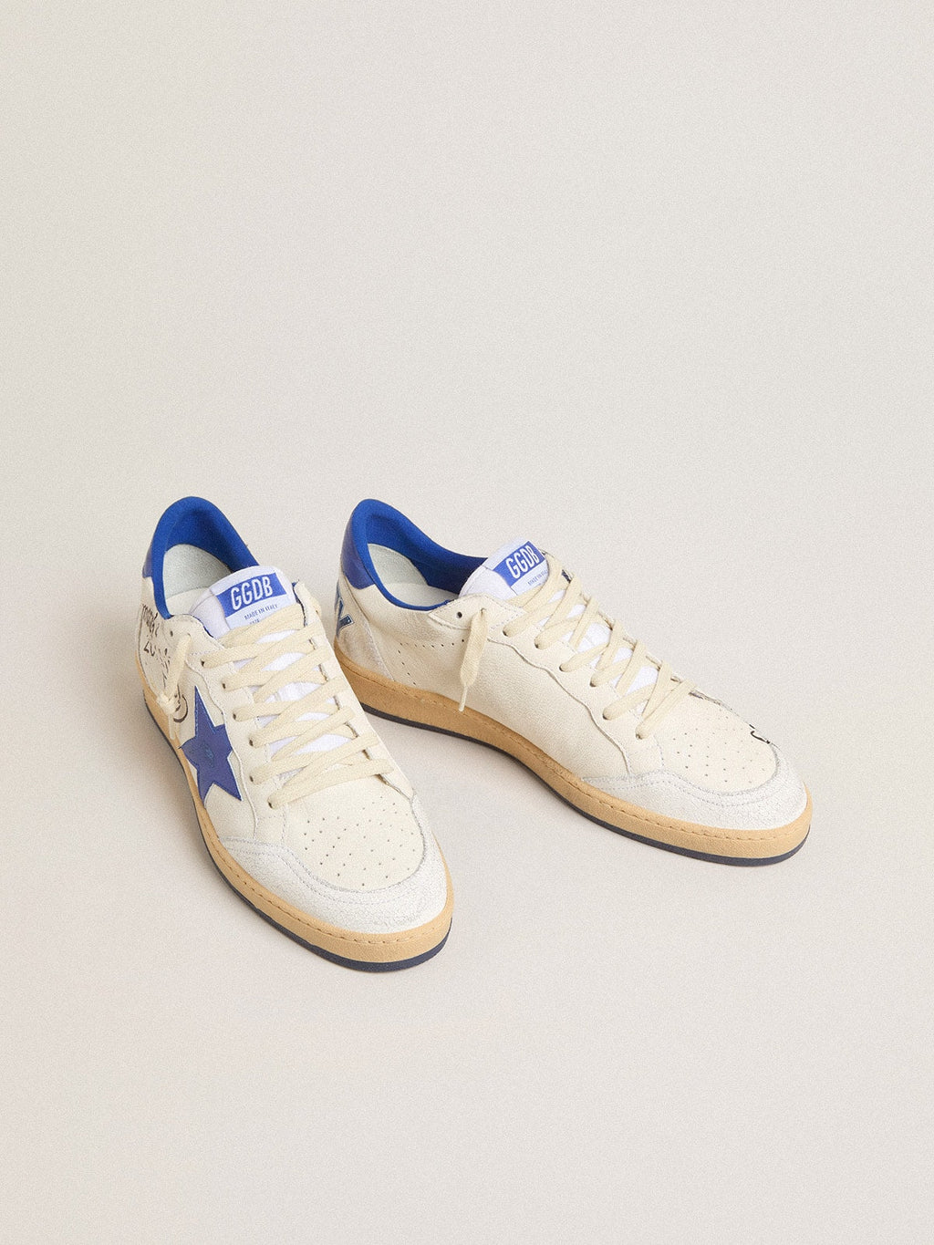 Men's Ball Star Wishes in white nappa leather with a bright blue star and heel tab