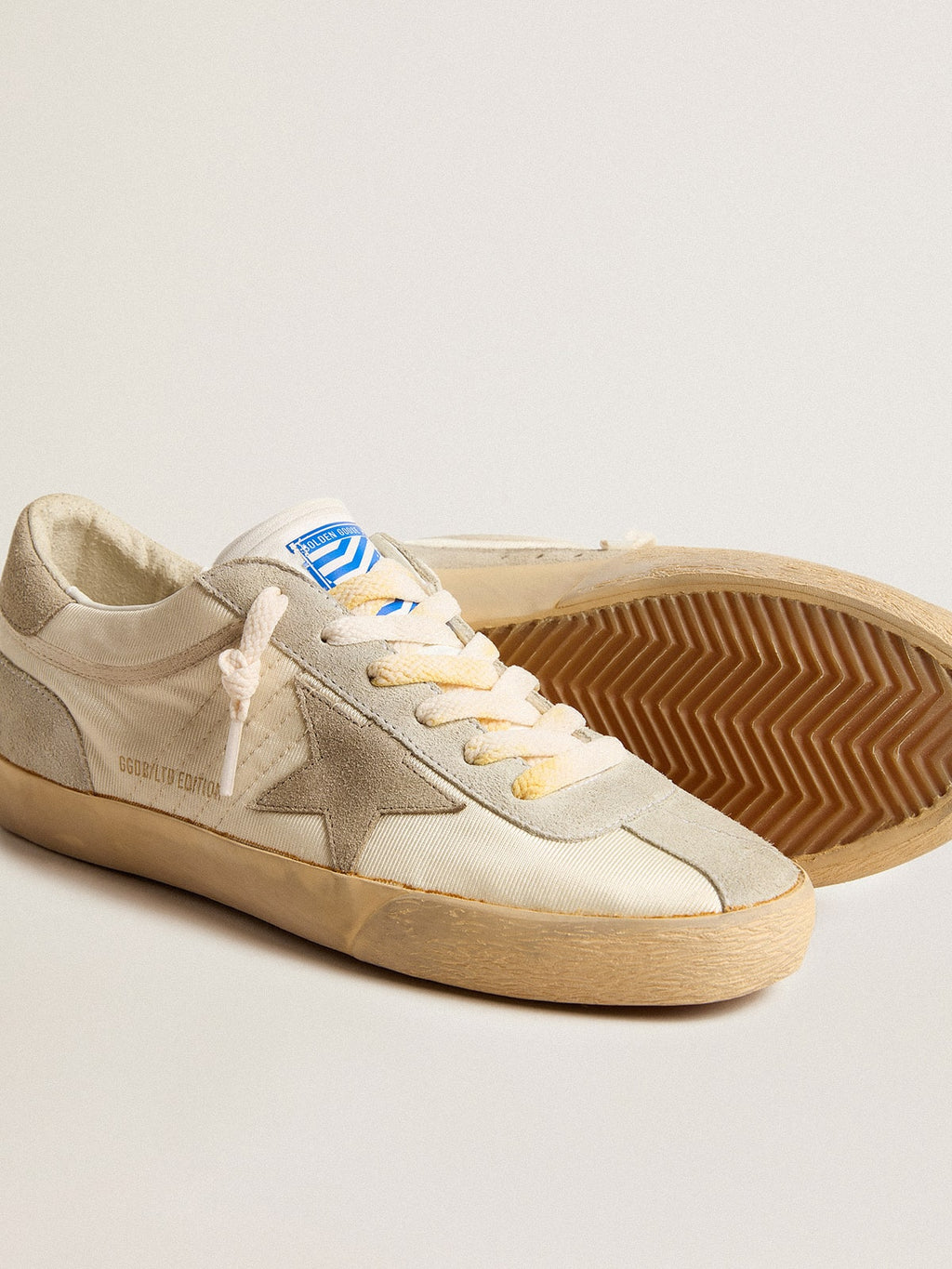 Men’s Super-Star LAB in nylon with dove-gray star and ice-gray suede inserts
