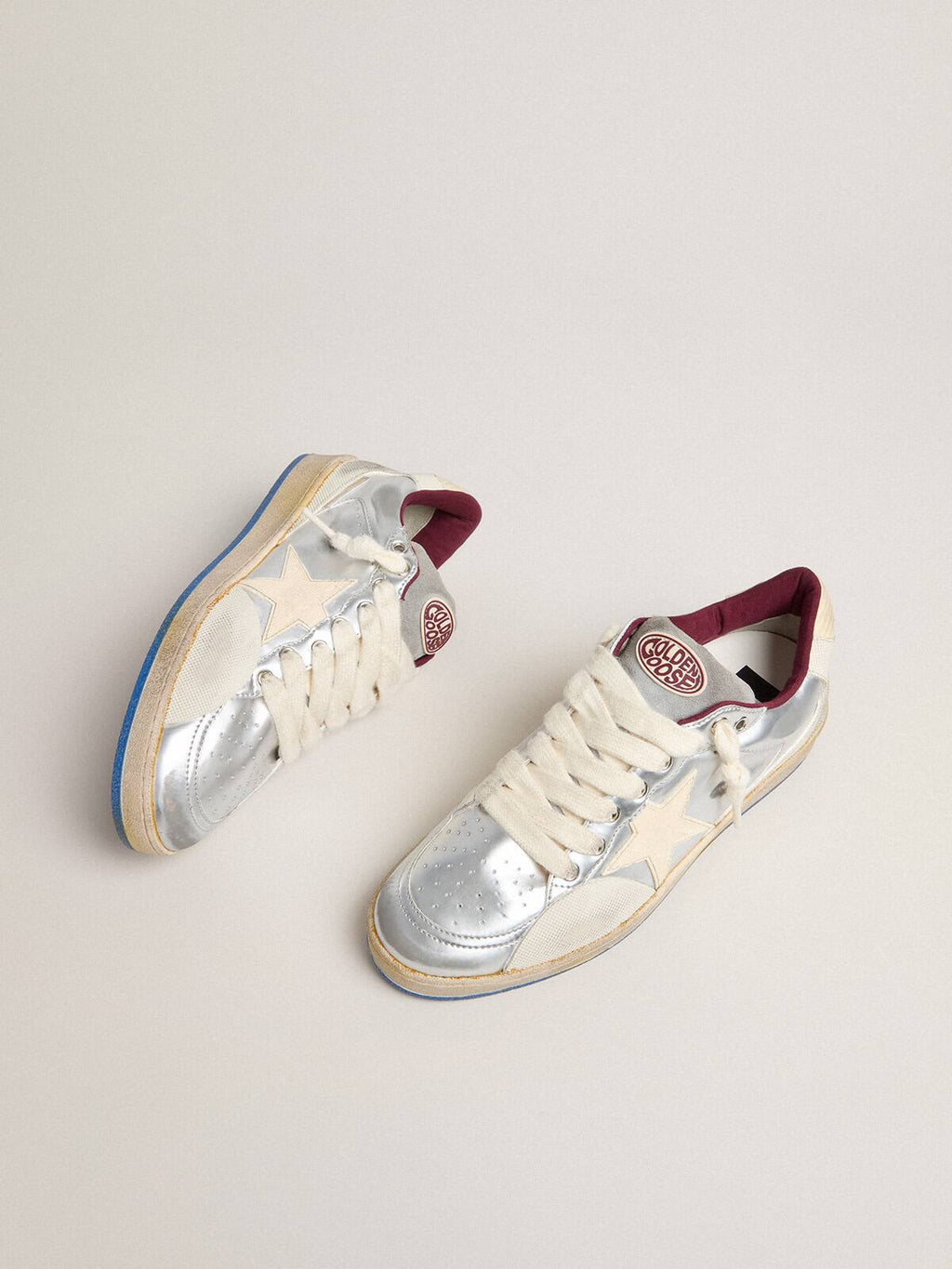Men’s Ball Star Pro in silver metallic leather with cream-colored star