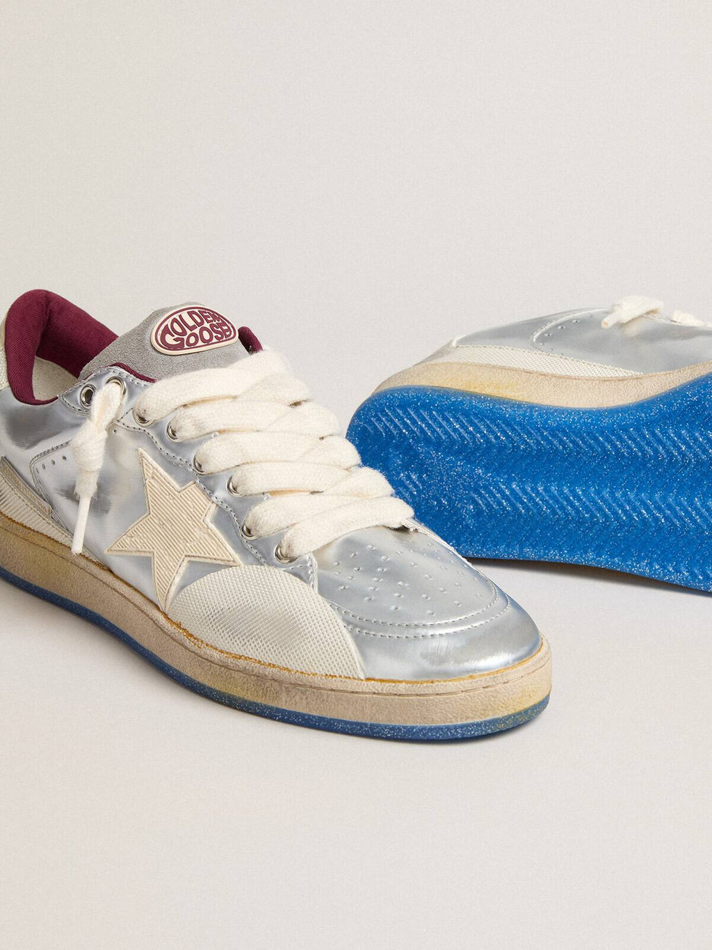 Men’s Ball Star Pro in silver metallic leather with cream-colored star