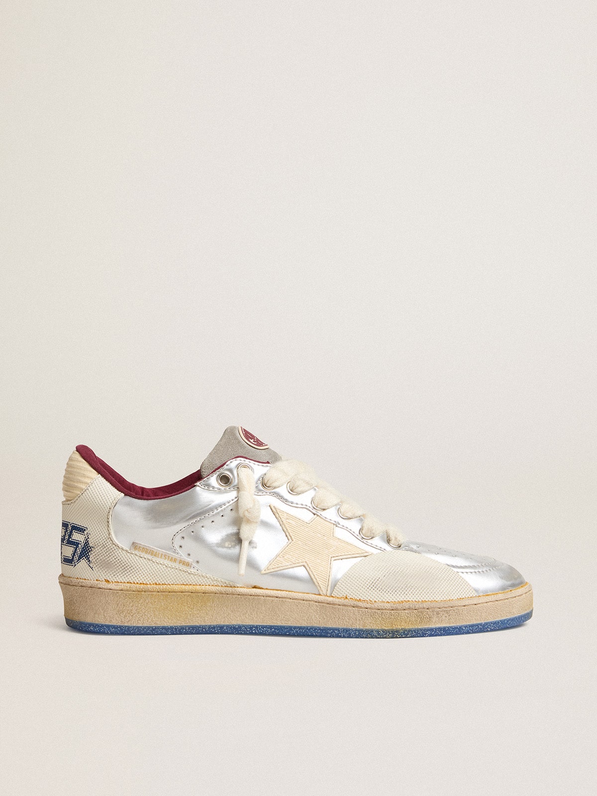 Men’s Ball Star Pro in silver metallic leather with cream-colored star