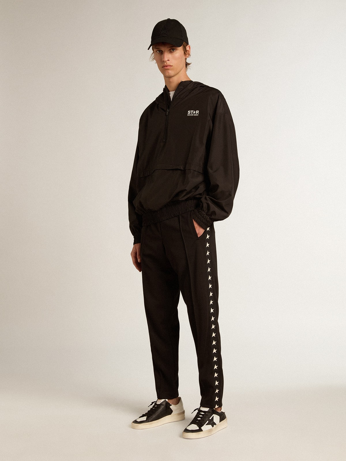 Black windbreaker with hood