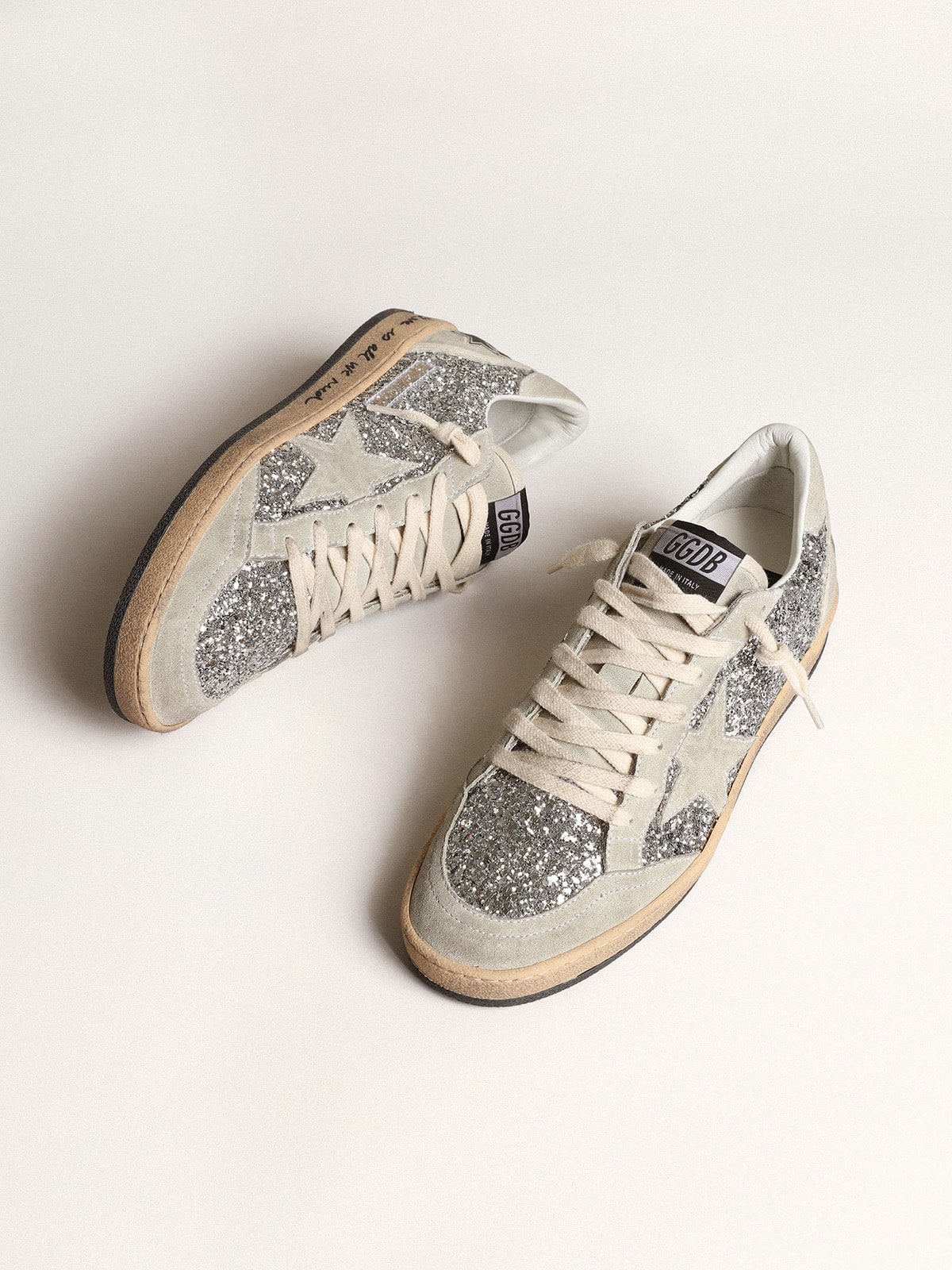 Ball Star da donna in glitter argento con inserti in suede grigio ghiaccio