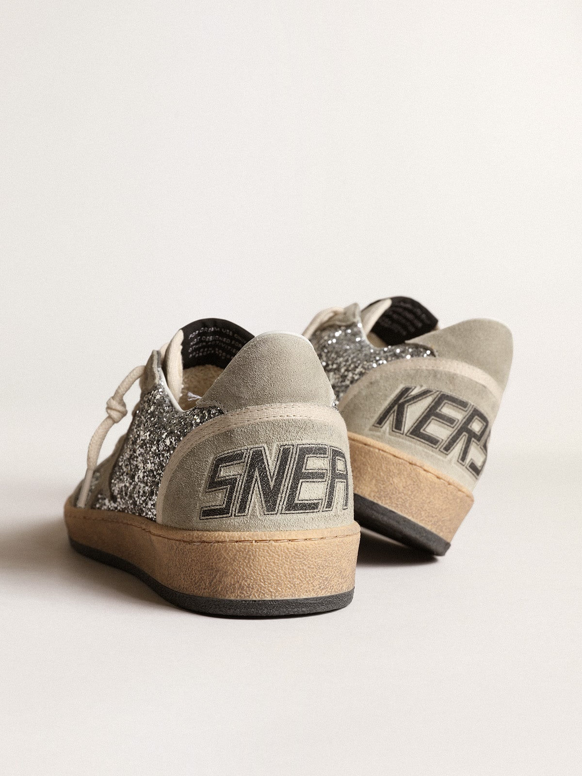 Ball Star da donna in glitter argento con inserti in suede grigio ghiaccio