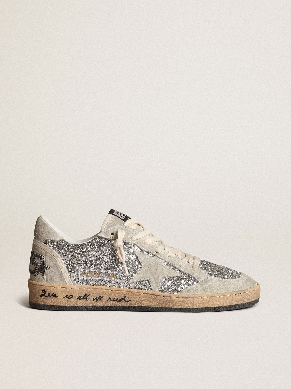 Ball Star da donna in glitter argento con inserti in suede grigio ghiaccio