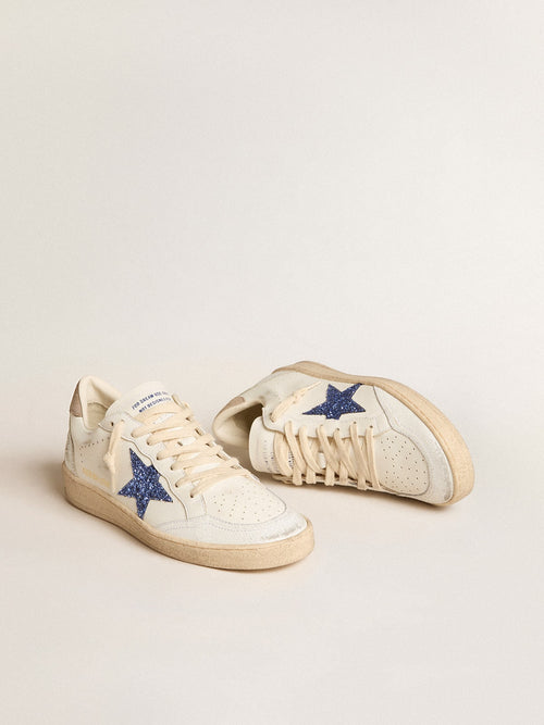 Ball Star with blue glitter star and dove-gray suede heel tab