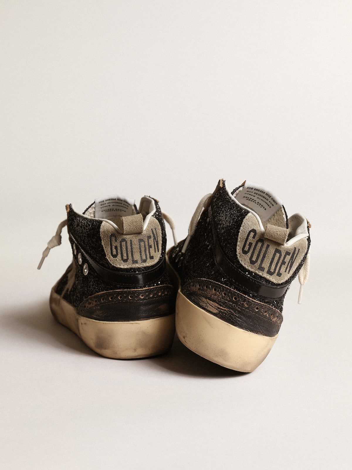 Mid Star da donna in glitter nero con stella in suede grigio tortora e linguetta sul tallone