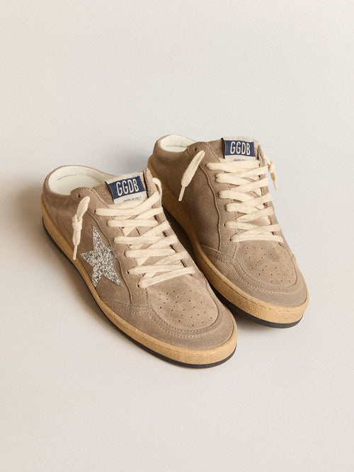 Sabot Ball Star in camoscio tortora con stella glitterata argento