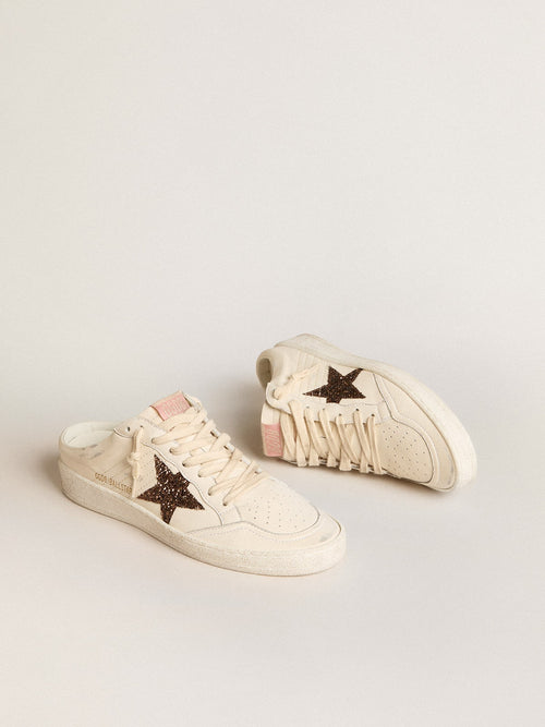 Sabot Ball Star in nappa avorio con stella glitter bronzo