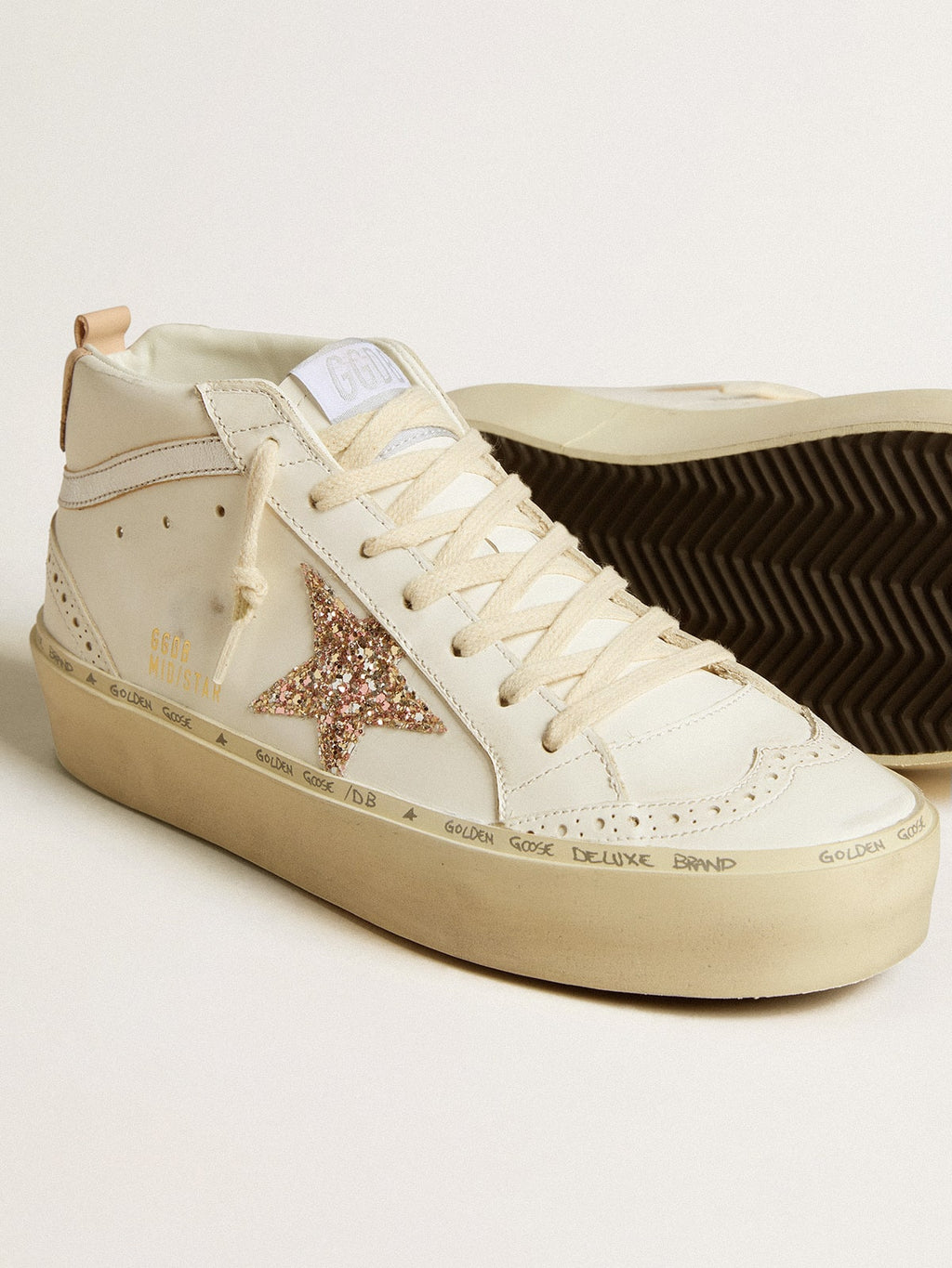 Mid Star with glitter star and metallic silver leather flash