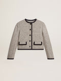 Women's grey wool and silk jacket with black suede trim